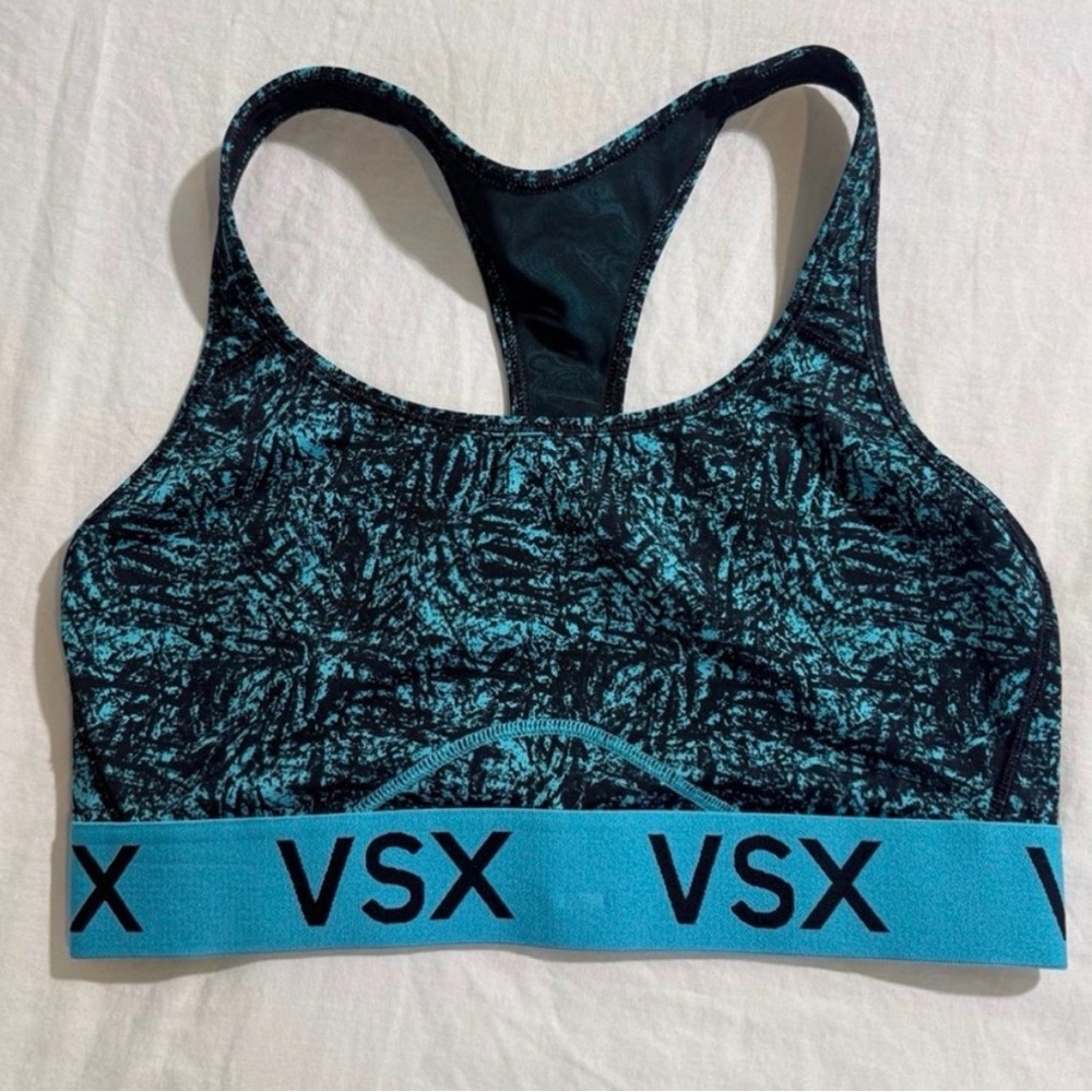 VSX Victoria’s Secret Sport Racerback Sports Bra Womens Medium Blue Logo Band